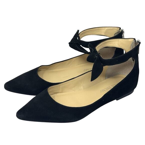 Ivanka Trump Black Suede Flats Tie Ankle Strap Pointed Toe - Picture 1 of 6